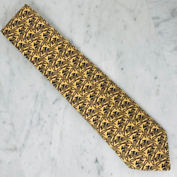 BROOKS BROTHERS MAKERS Tie Silk 59"x3-5/8" Yellow Horse Rider Jumping Whip EUC - Picture 3 of 8